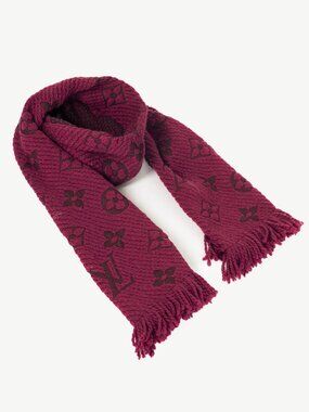 Louis Vuitton Logomania Fuchsia Wool Monogram Fringe Scarf